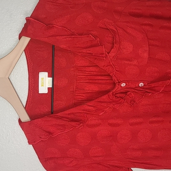 Maeve by Anthropolgie Red Ruffle Polka Dot Top - Picture 5 of 10